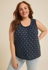 Plus Size Effortless Ruched Printed Tank Top, C1769, small