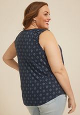 Plus Size Effortless Ruched Printed Tank Top, C1769, small