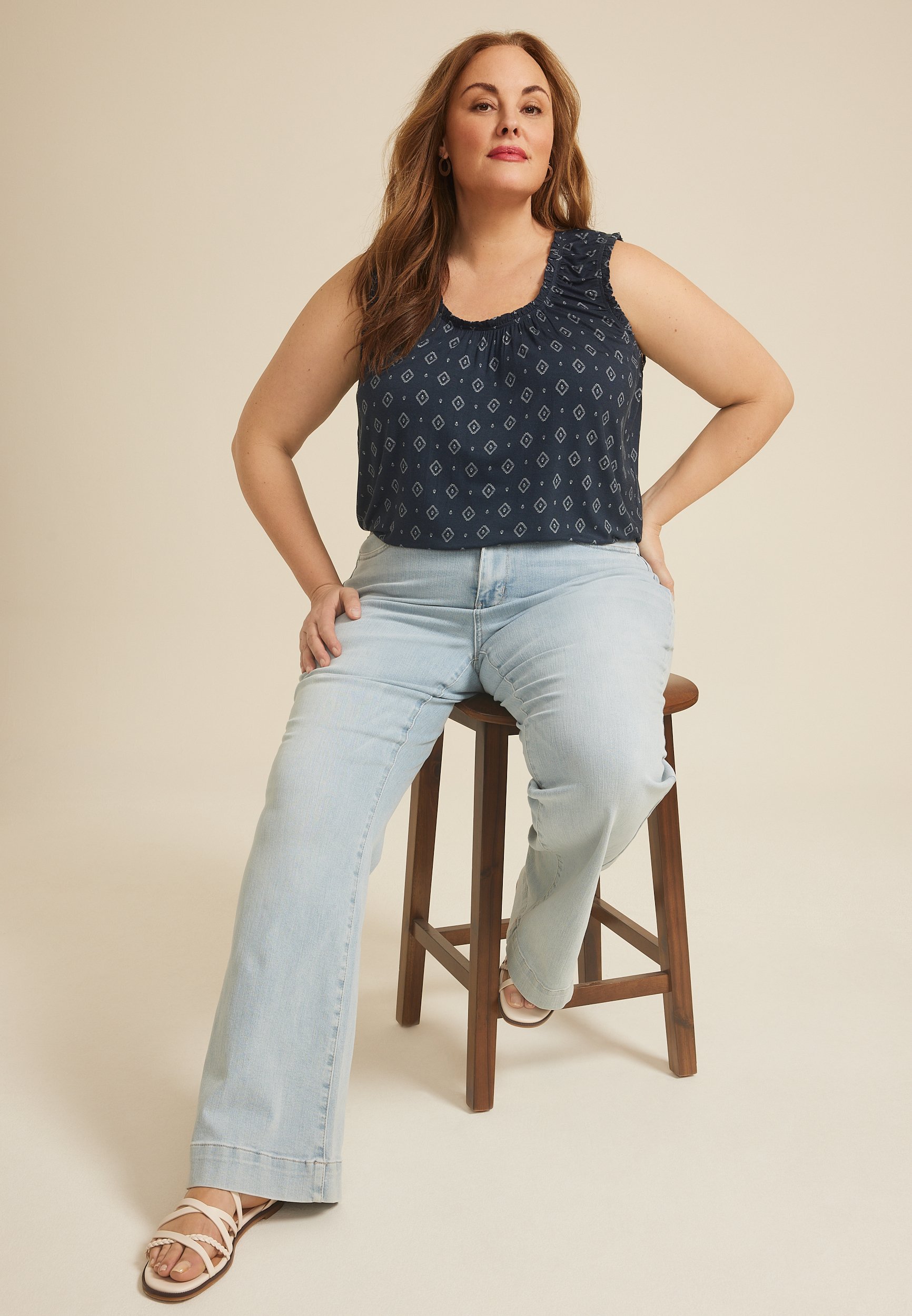 Plus Size Effortless Ruched Printed Tank Top, C1769, large