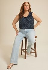 Plus Size Effortless Ruched Printed Tank Top, C1769, small
