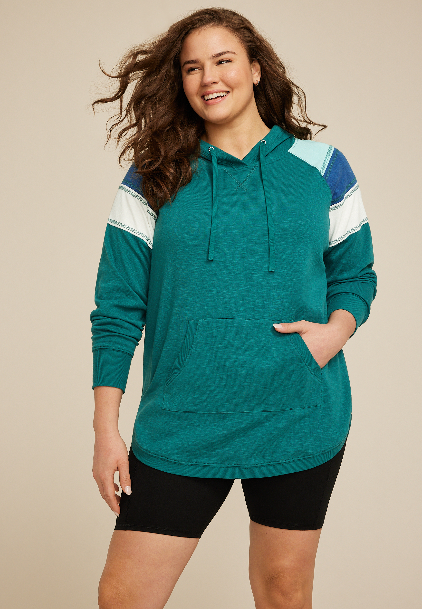 Plus SizeTextured Colorblock Hoodie