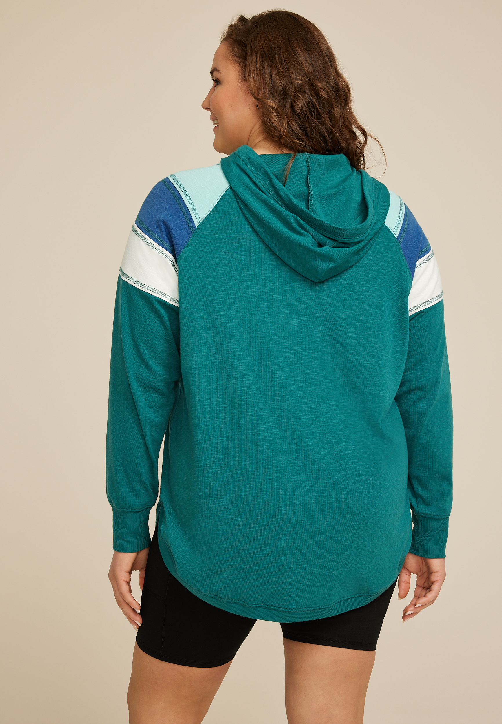 Plus SizeTextured Colorblock Hoodie, C9887, large
