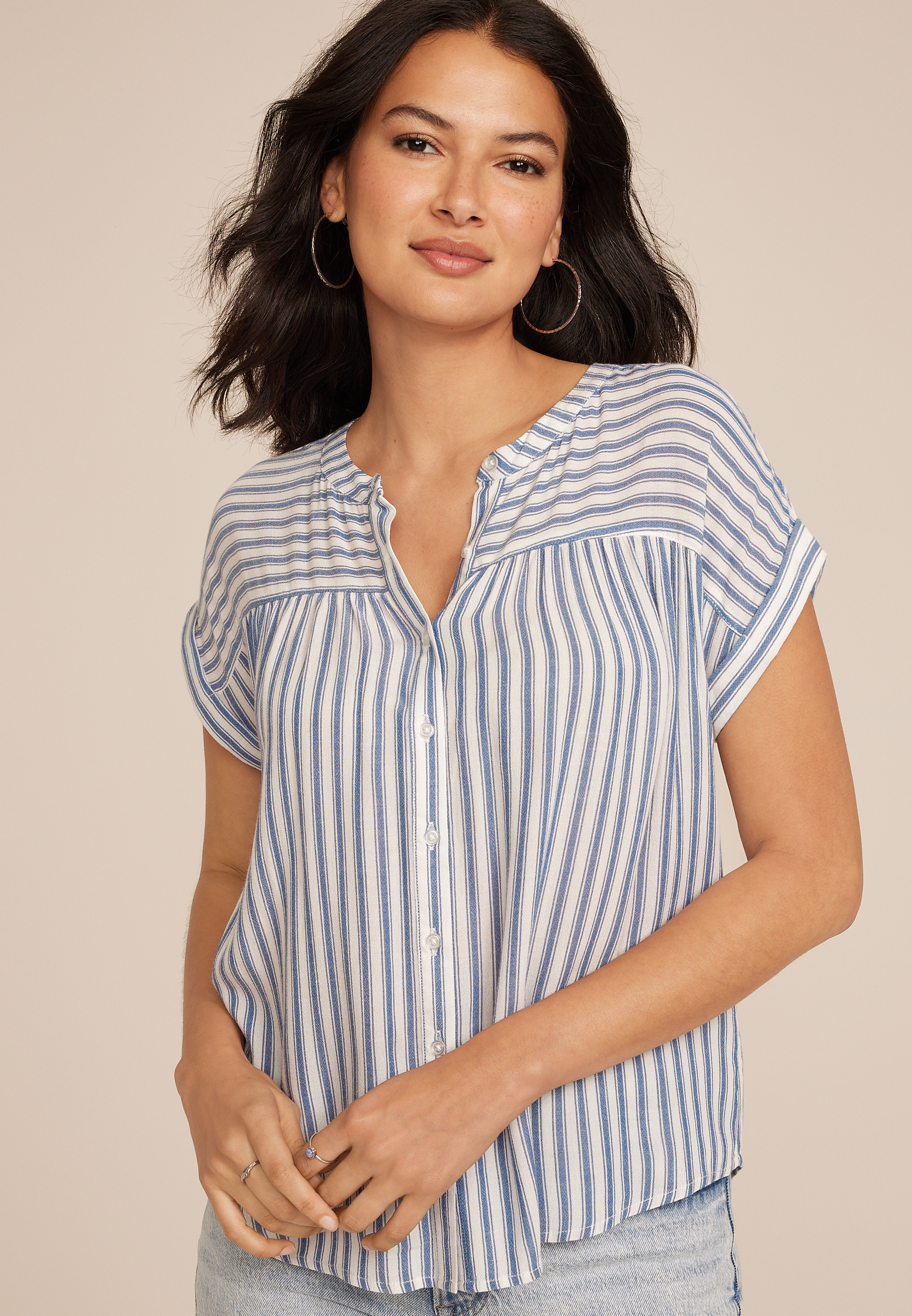 Striped Dolman Button Down Shirt