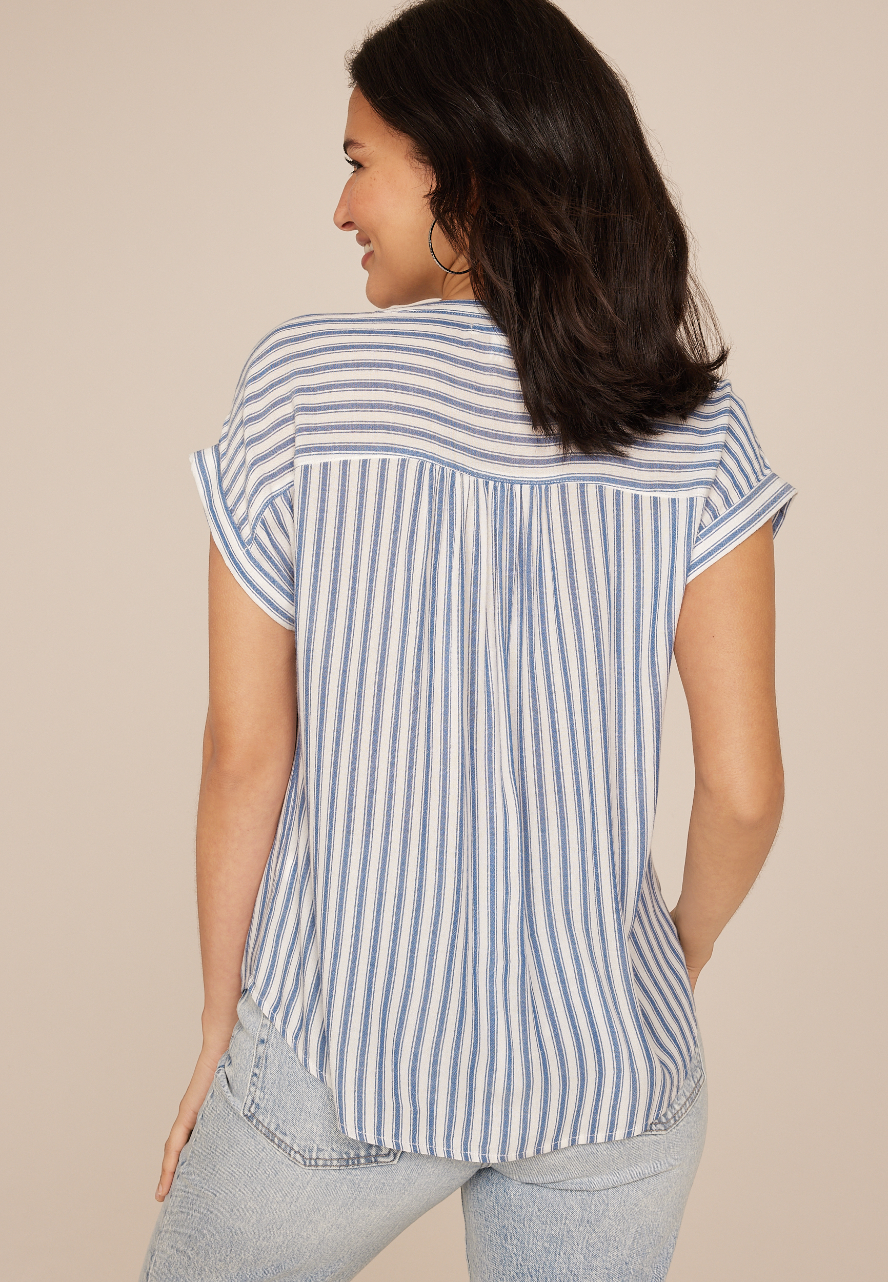 Striped Dolman Button Down Shirt, C1772, large