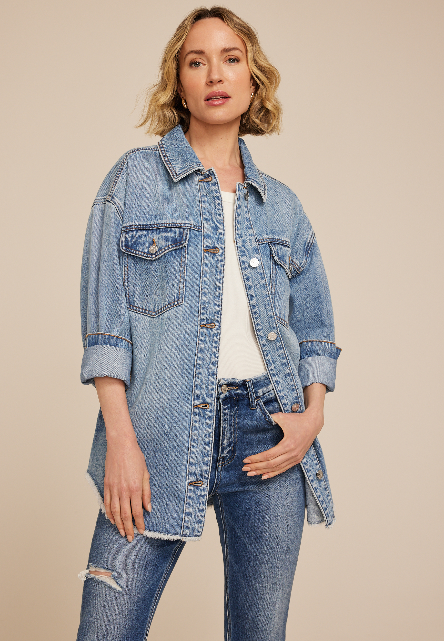 Raw Hem Denim Shacket