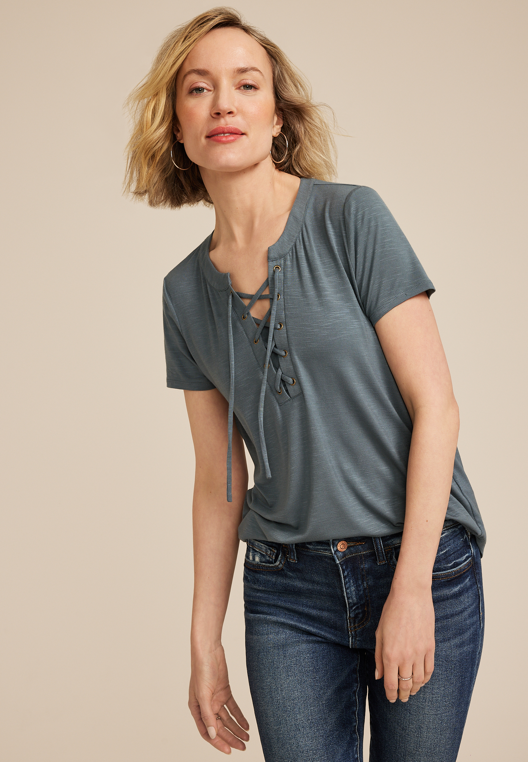 Lattice Front Short Sleeve Tee