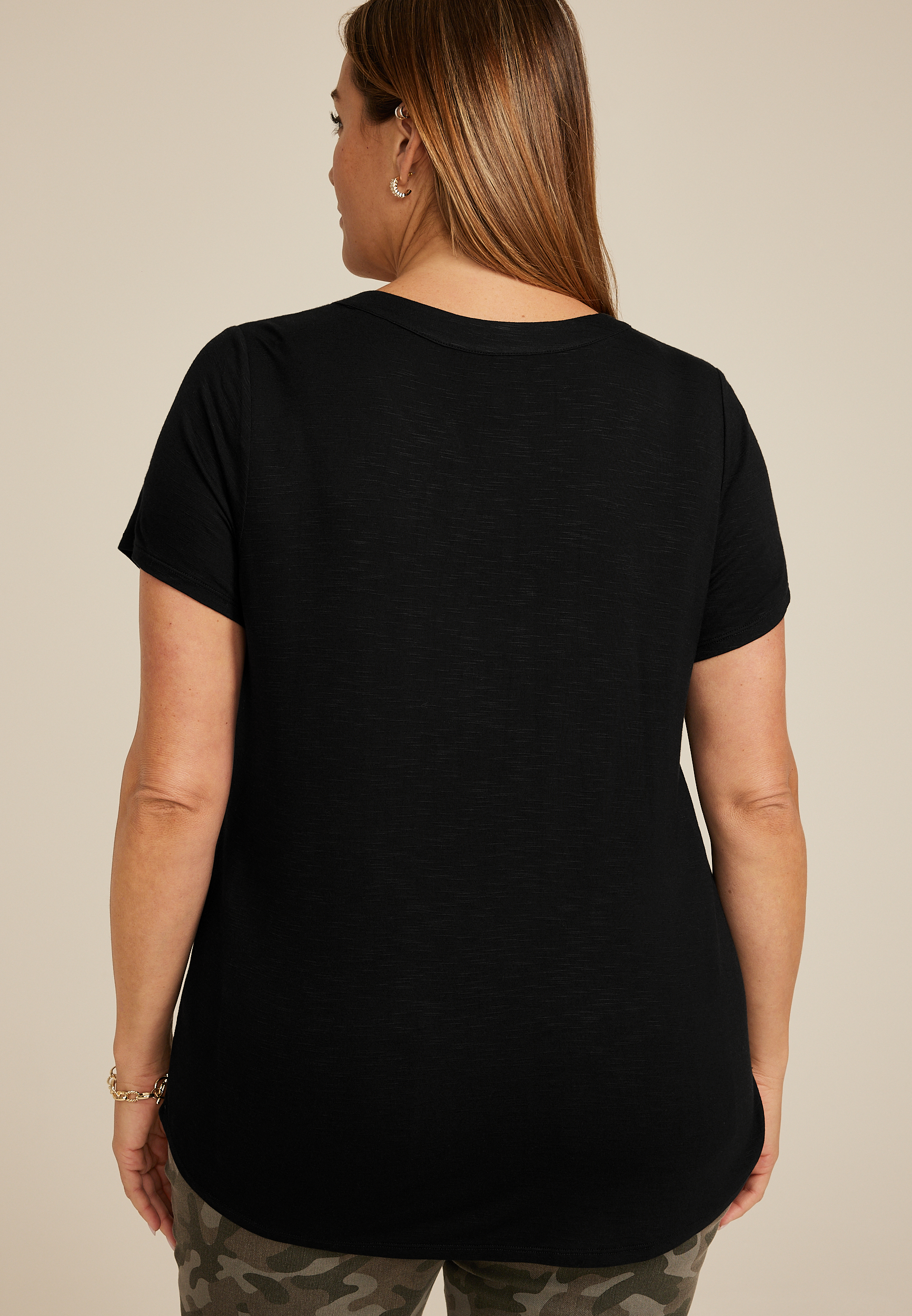 Plus Lattice Front Short Sleeve Tee