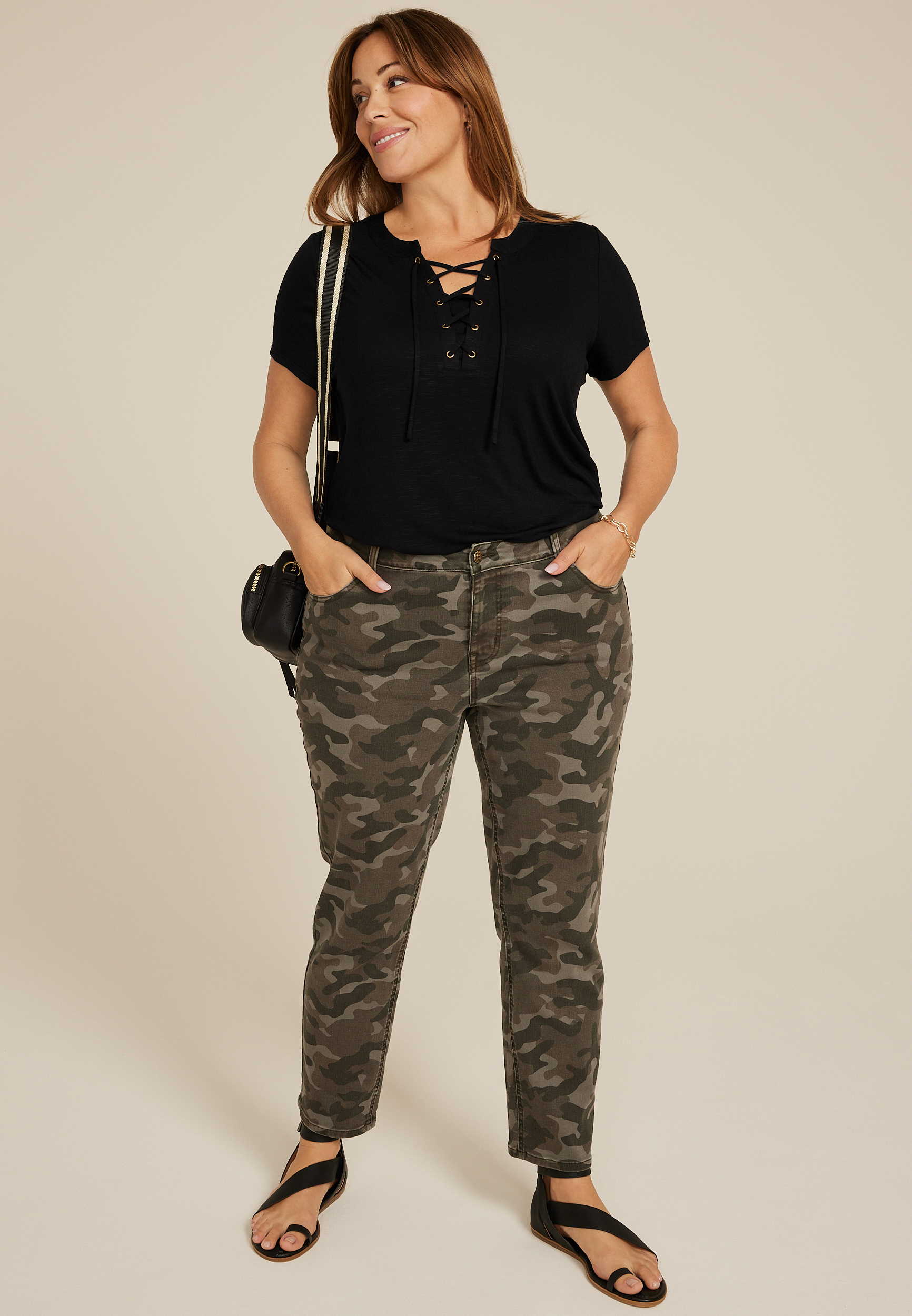 Plus Lattice Front Short Sleeve Tee