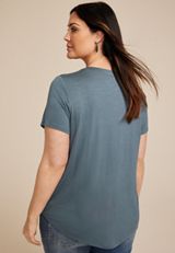 Plus Size Lattice Front Short Sleeve Tee, C9874, small