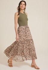 Floral Tiered High Rise Maxi Skirt, MULTI, small