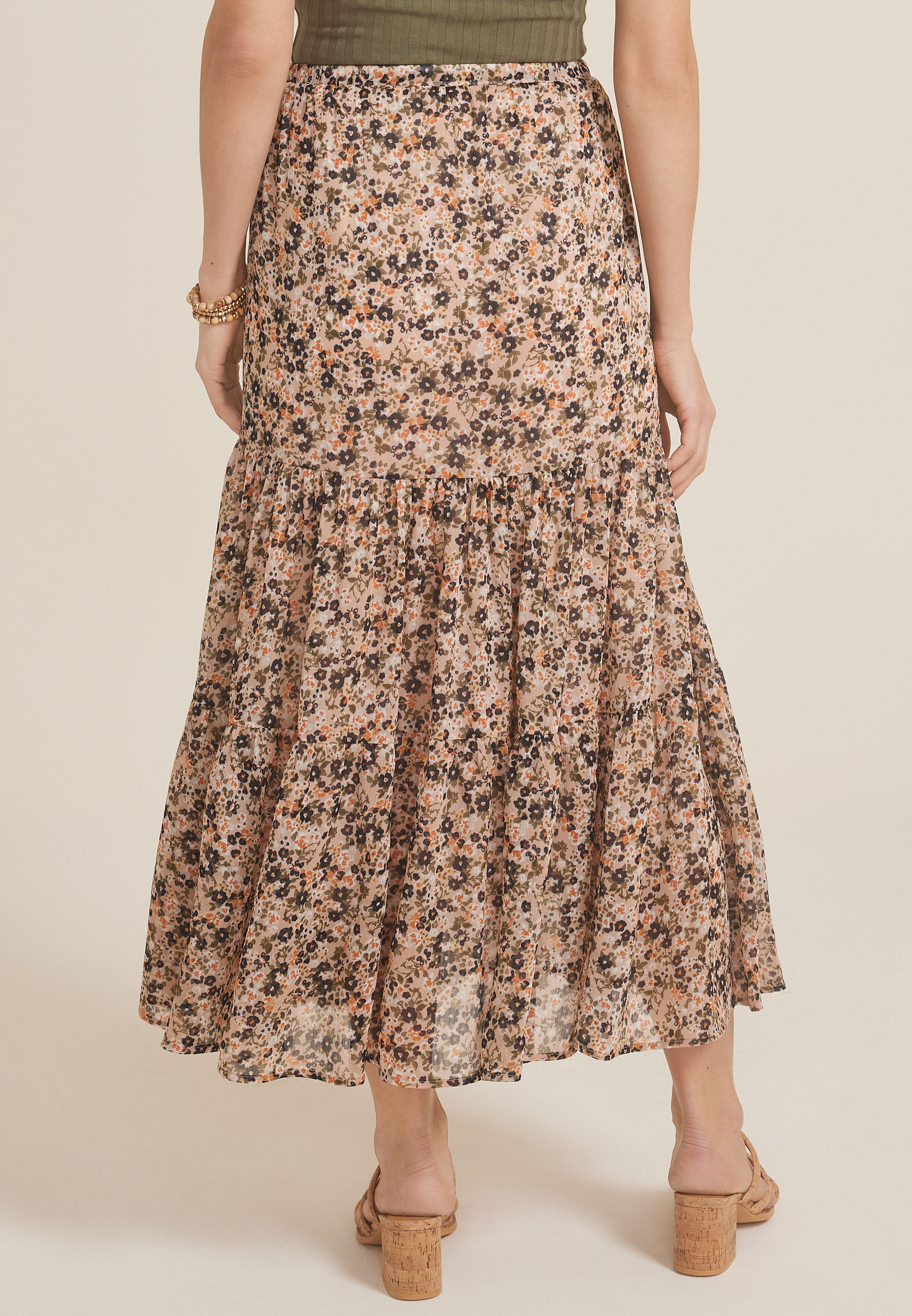 Floral Tiered High Rise Maxi Skirt, MULTI, large