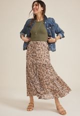 Floral Tiered High Rise Maxi Skirt, MULTI, small