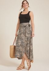 Printed High Rise Wrap Maxi Skirt, , small