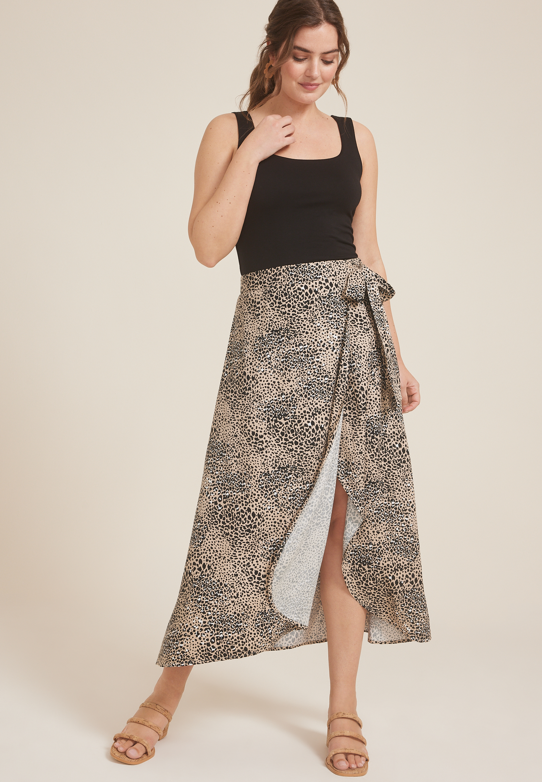 Printed High Rise Wrap Maxi Skirt, , large