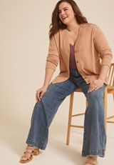 Plus Size Button Front Cardigan, Tawny Brown, small