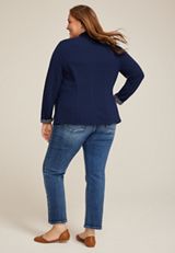 Plus Size Collarless Knit Open Front Blazer, BLUE JASMINE, small