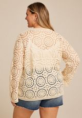 Plus Size Crochet Cardigan, ECRU, small