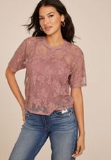 Floral Embroidered Mesh Blouse, C9474, small