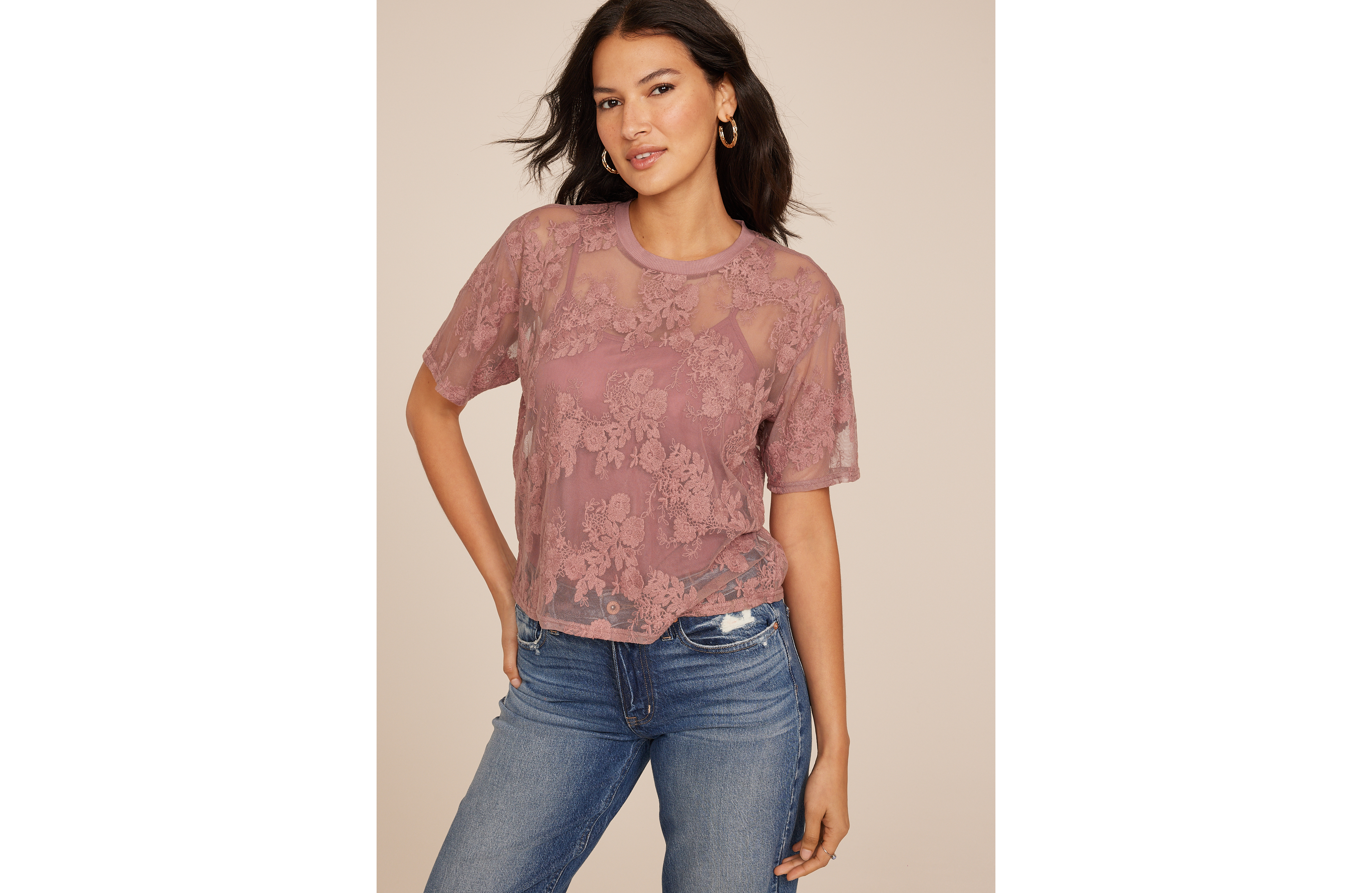 Floral Embroidered Mesh Blouse