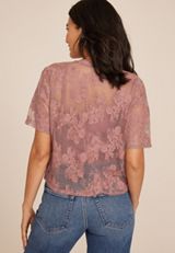 Floral Embroidered Mesh Blouse, C9474, small
