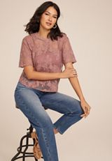 Floral Embroidered Mesh Blouse, C9474, small