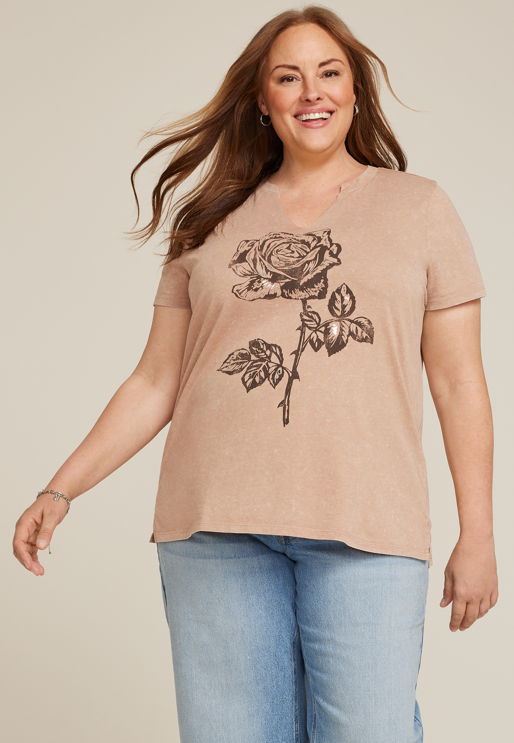 Plus Size Rose Classic Fit Graphic Tee