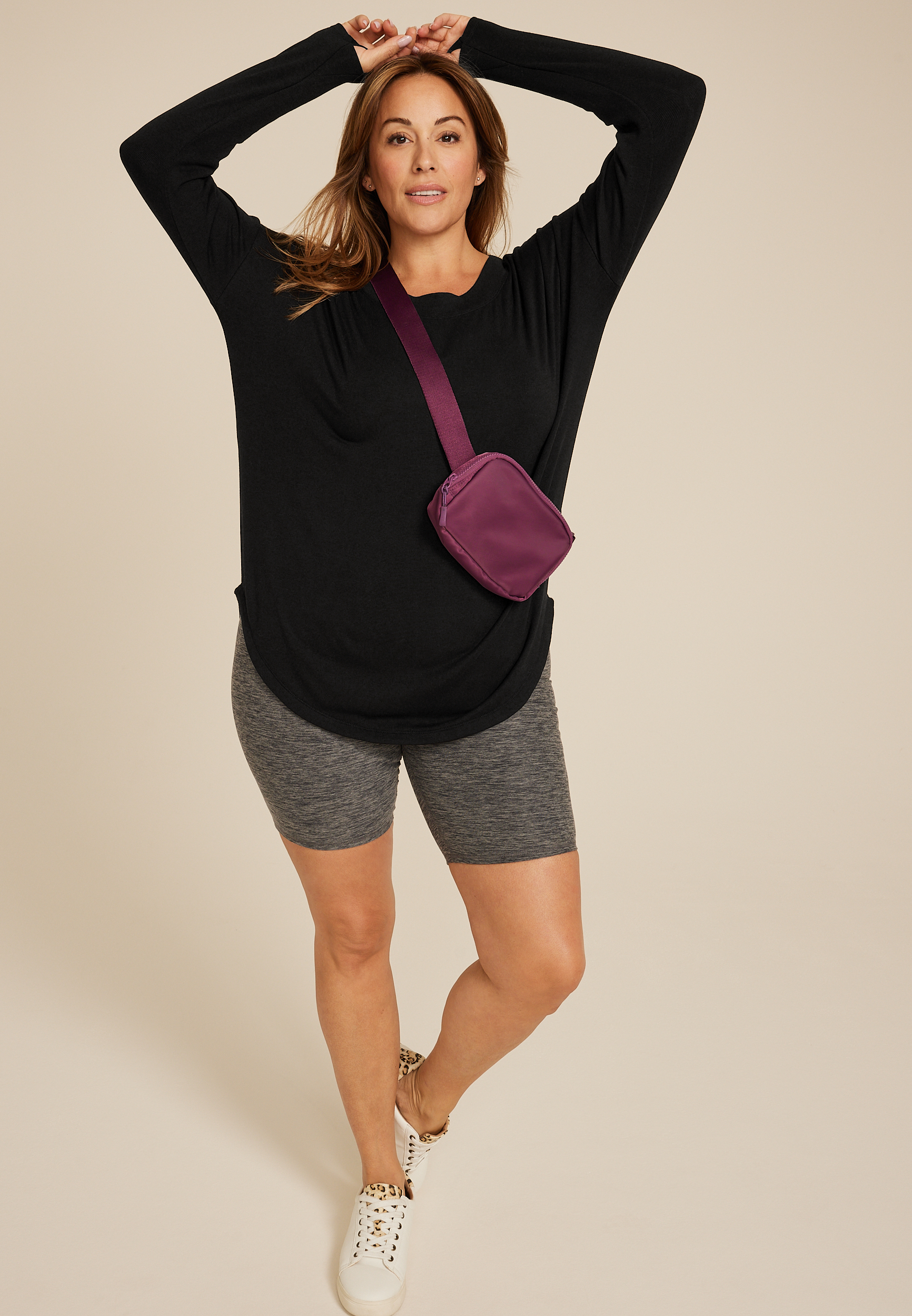 Plus Size Brushed Ribbed Tunic Top, C106, large