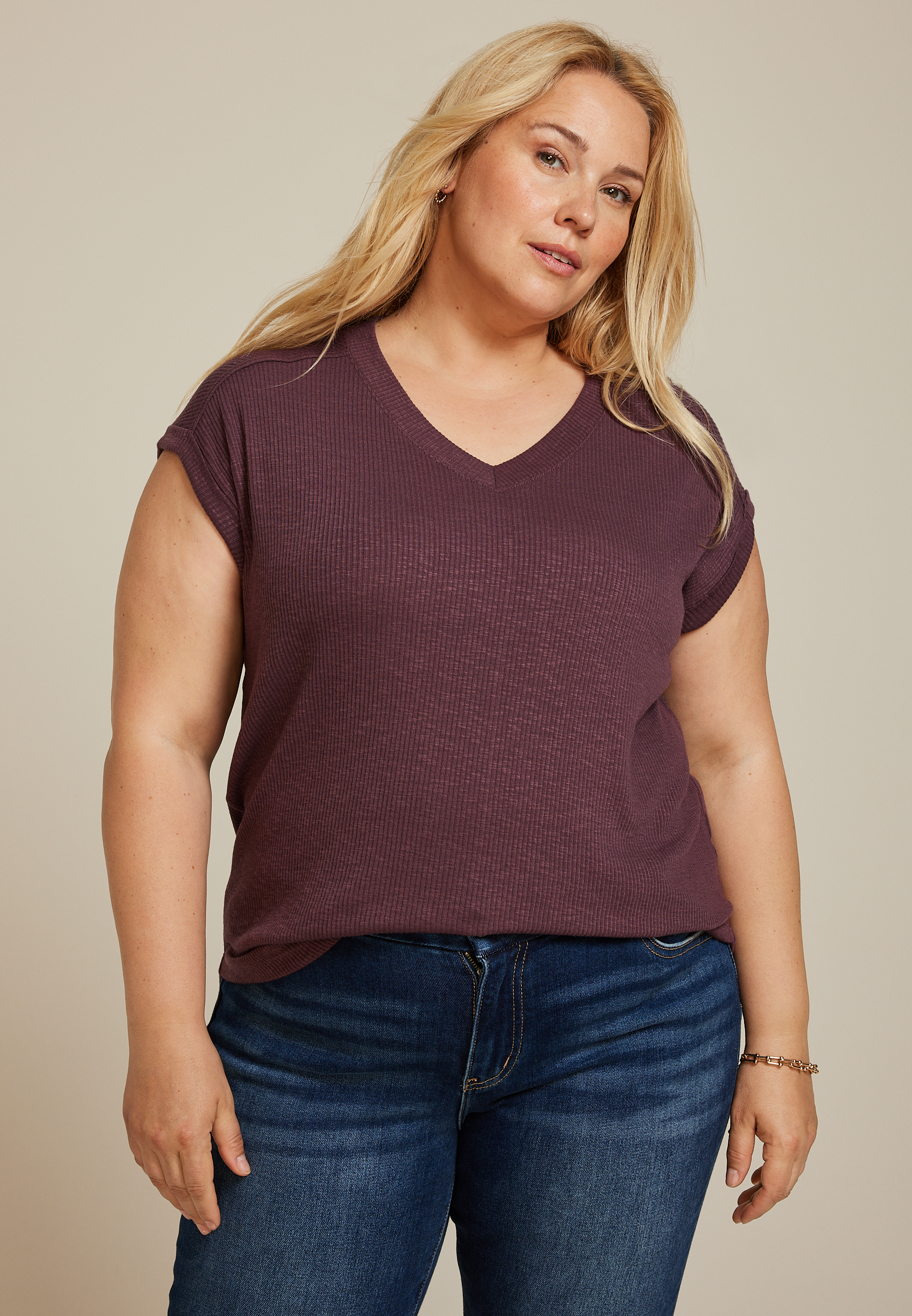 Plus Size 24/7 Berkley V Neck Tee