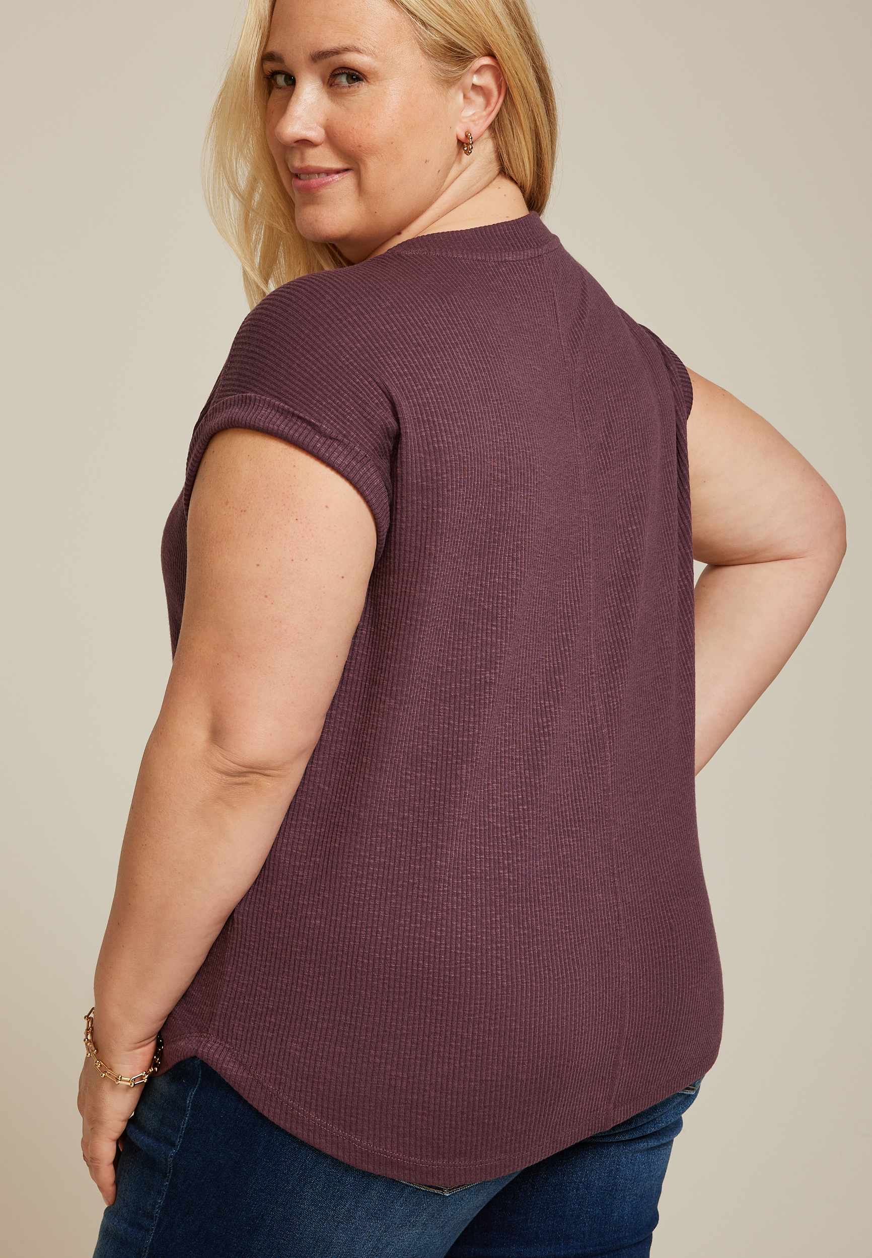 Plus Size 24/7 Berkley V Neck Tee, PURPLE MOSS, large