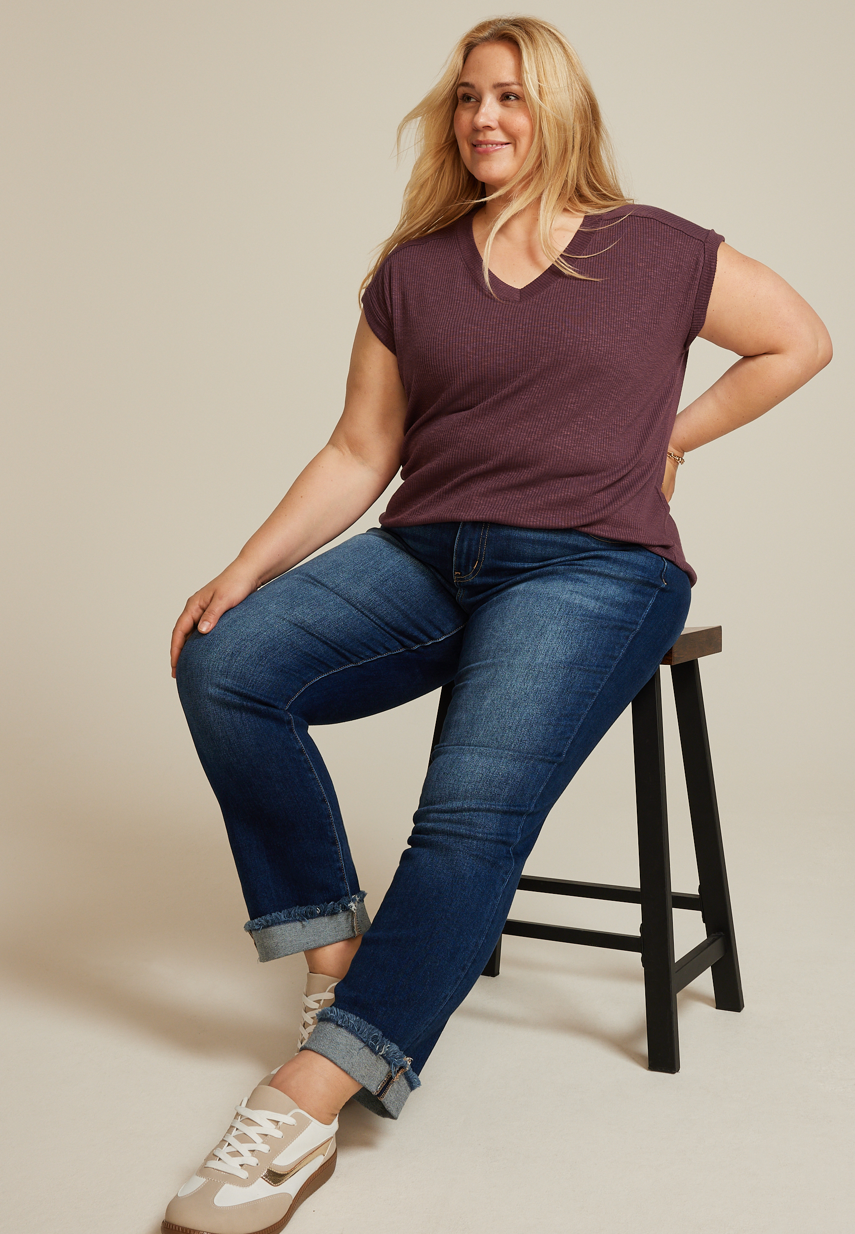 Plus Size 24/7 Berkley V Neck Tee, PURPLE MOSS, large