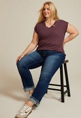 Plus Size 24/7 Berkley V Neck Tee, PURPLE MOSS, small