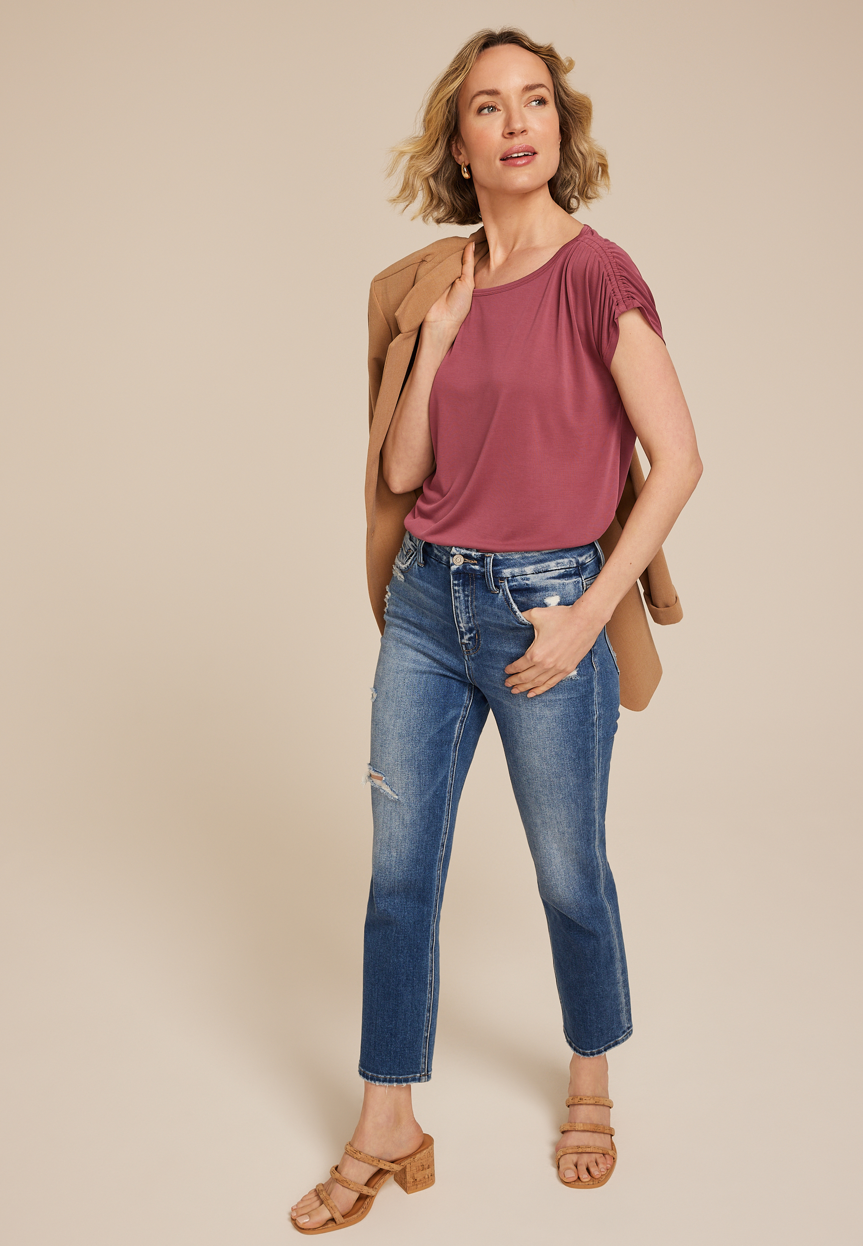 24/7 Fairhaven Ruched Shoulder Tee, C9585, large