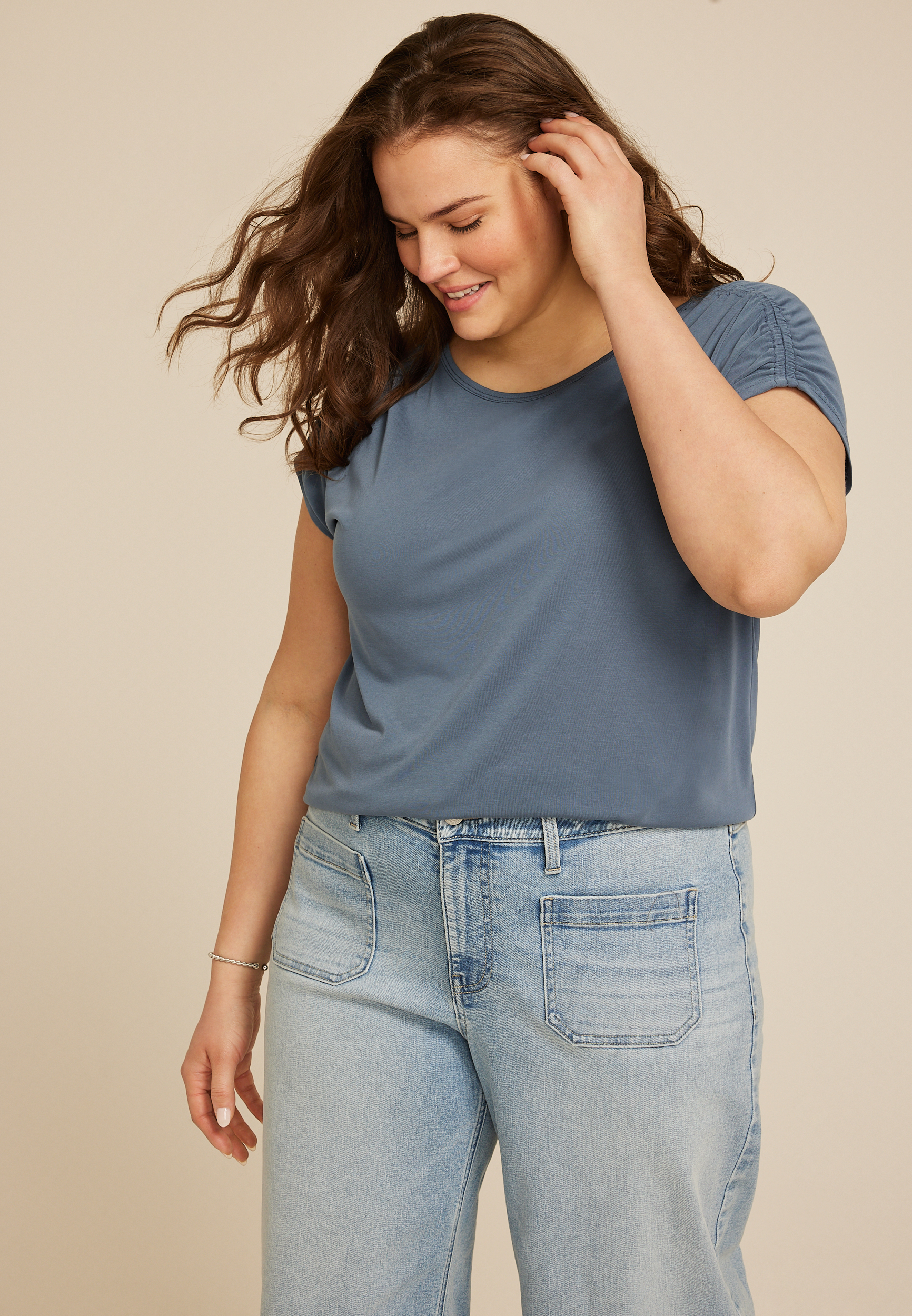 Plus Size 24/7 Fairhaven Ruched Shoulder Tee