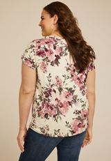 Plus Size 24/7 Fairhaven Floral Ruched Shoulder Tee, , small
