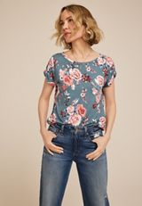 24/7 Fairhaven Floral Ruched Shoulder Tee, C9875, small