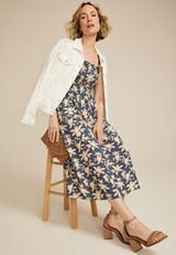 Bare Printed Smocked Midi Dress, C3123, small