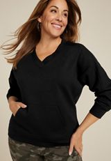 Plus Size Ribbed Mixed Scuba Knit V Neck Sweatshirt, C106, small