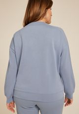 Plus Size Ribbed Mixed Scuba Knit V Neck Sweatshirt, Blue Fade, small
