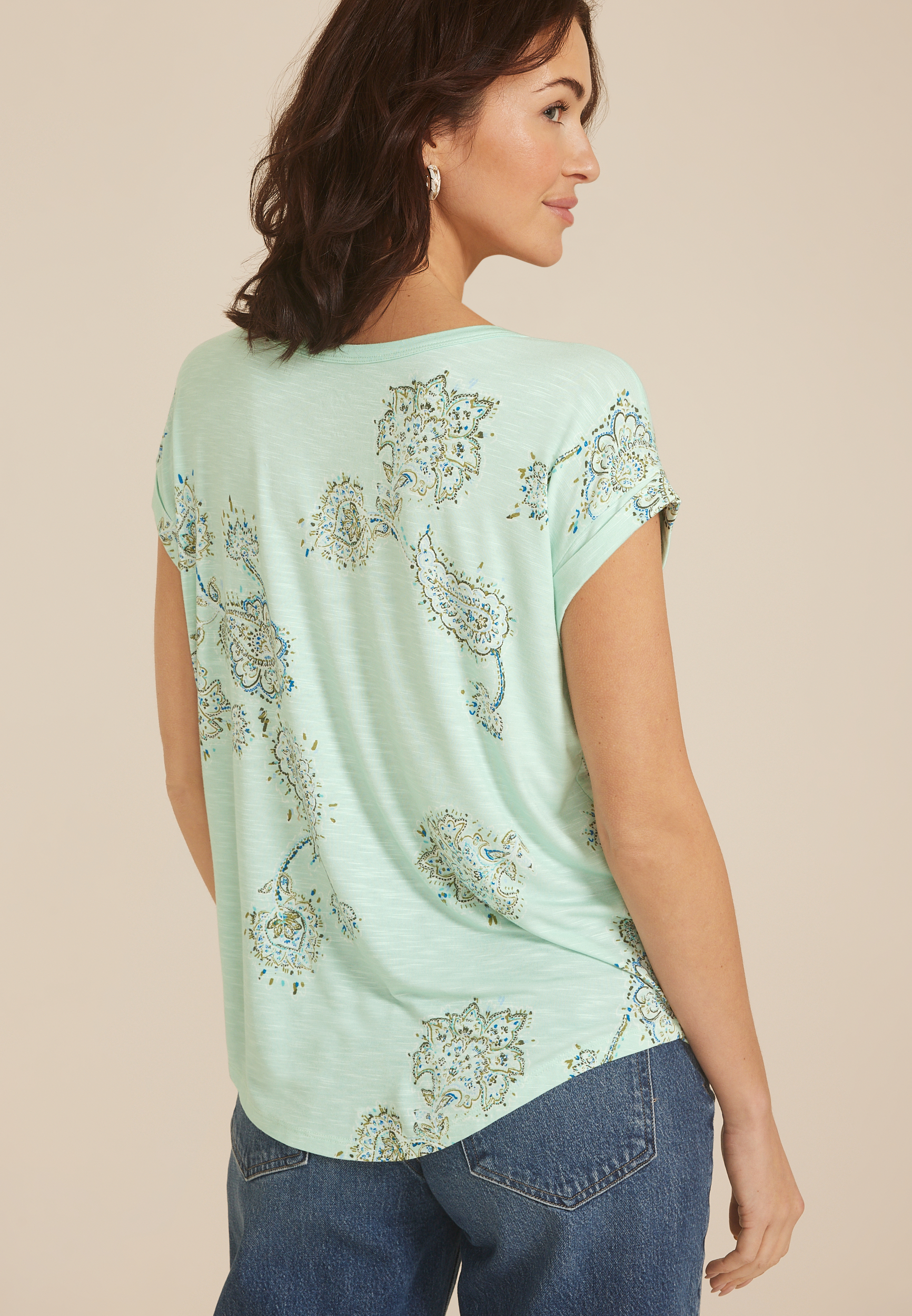 24/7 Clara Paisley Short Sleeve Tee, C9885, large
