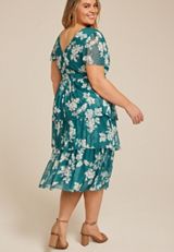 Plus Size Mesh Flutter Sleeve Midi Dress, C9887, small