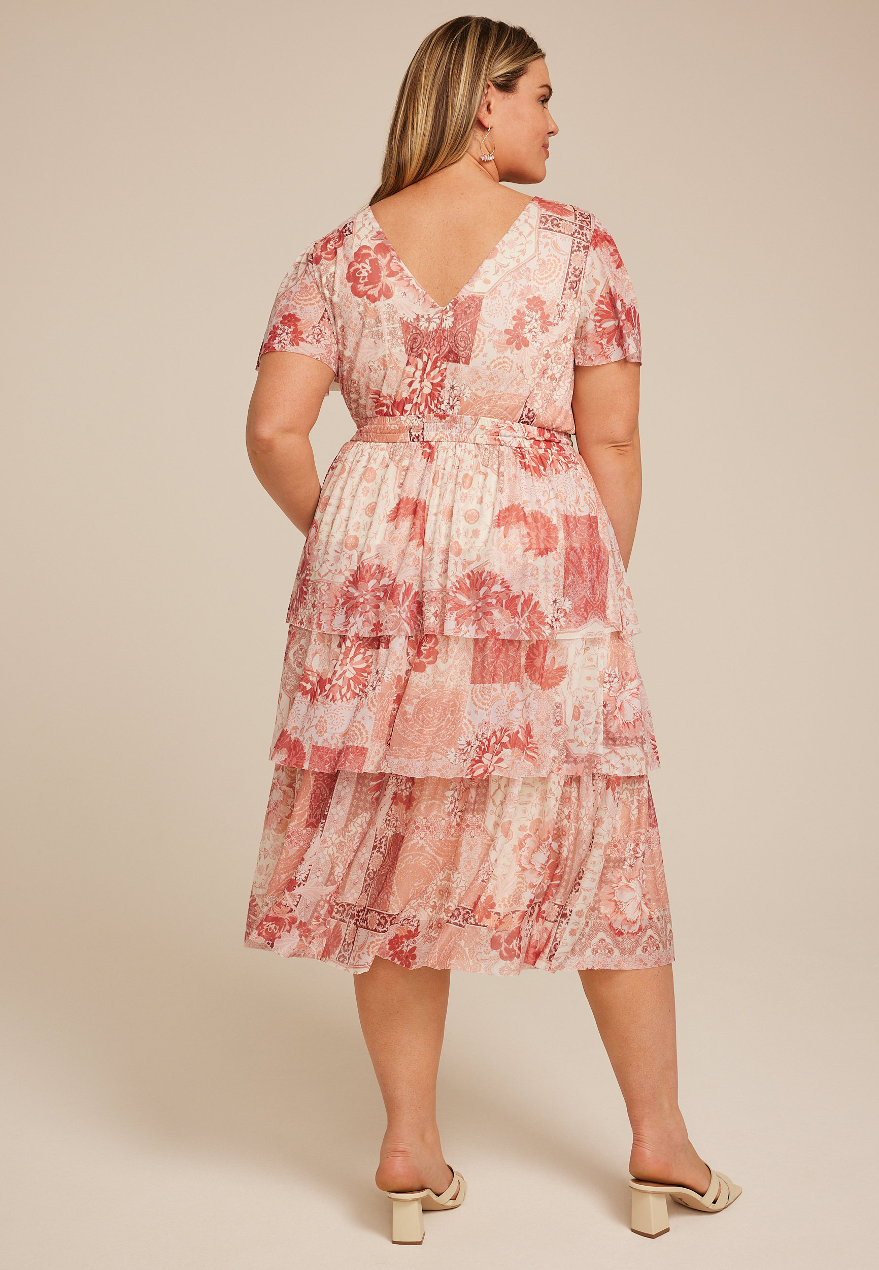 Plus Mesh Flutter Sleeve Midi Dress