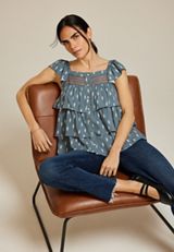 Printed Tiered Babydoll Blouse, C9875, small