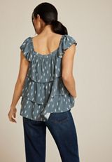 Printed Tiered Babydoll Blouse, C9875, small