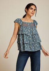 Printed Tiered Babydoll Blouse, C9875, small