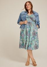 Plus Size Bare Printed Tiered Midi Dress, , small