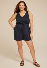 Plus Size 24/7 Bare V Neck Romper, OUTER SPACE, small