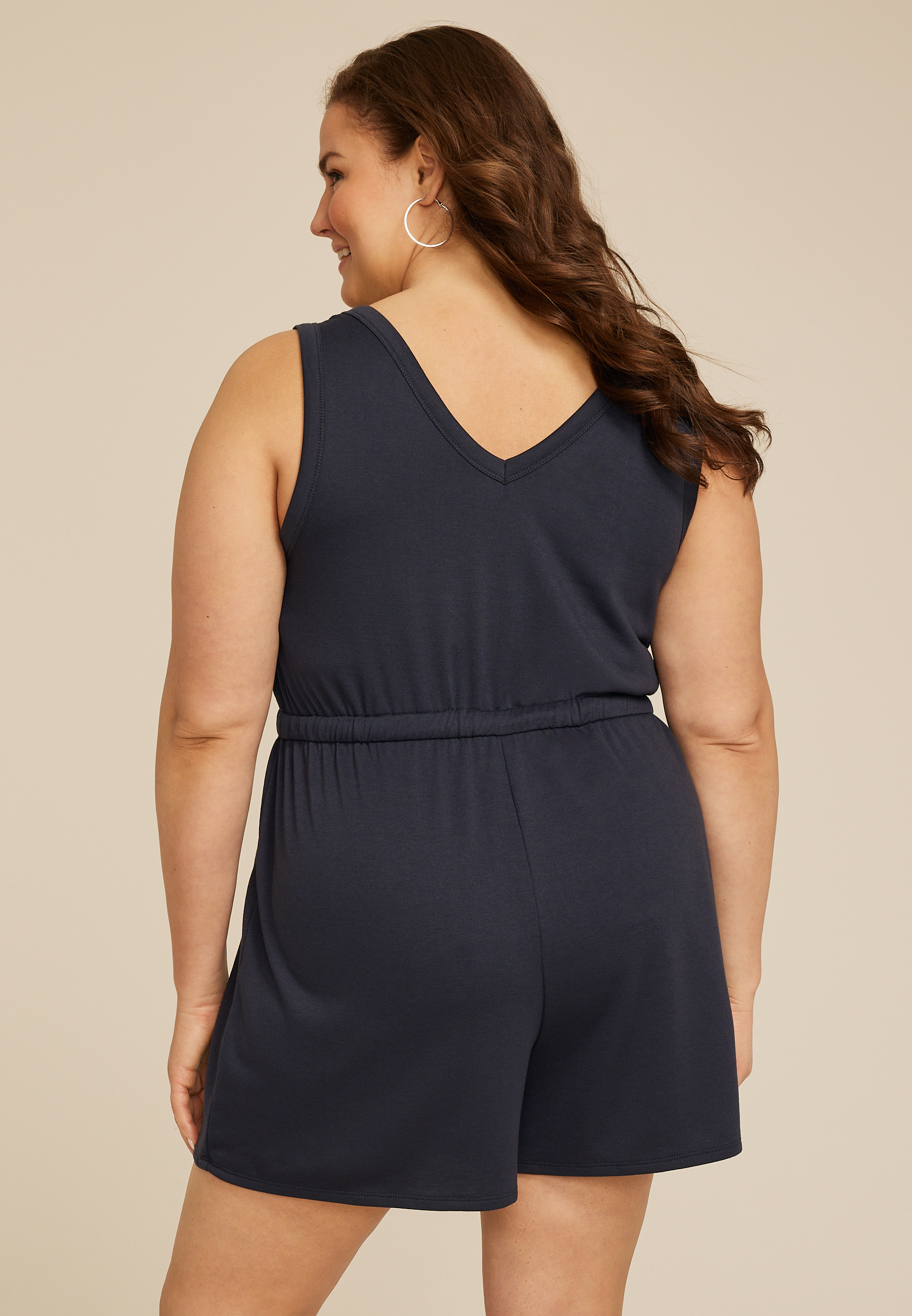 Plus Size 24/7 Bare V Neck Romper, OUTER SPACE, large