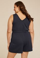 Plus Size 24/7 Bare V Neck Romper, OUTER SPACE, small