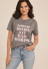 Good Moms Say Bad Words Oversized Fit Graphic Tee, GRAY, small