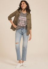 Good Moms Say Bad Words Oversized Fit Graphic Tee, GRAY, small